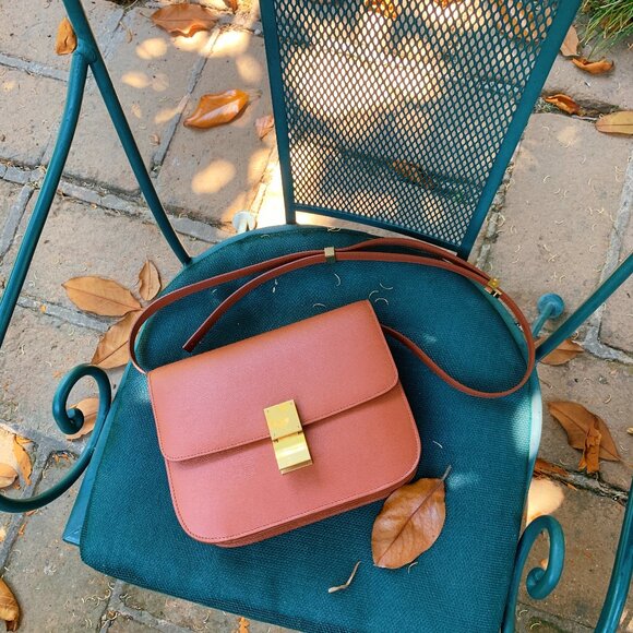 Celine medium classic box orange burnt terracotta liege leather bag - Picture 1 of 11